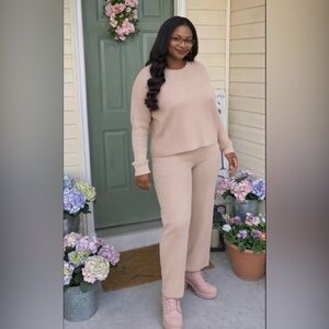 Sincerely Jules Wide Leg Knit Pants Set in Blush